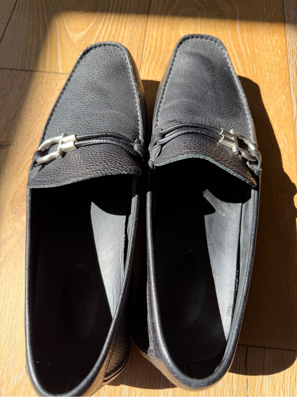 Salvatore Ferragamo Black Textured Leather Bit Loafers